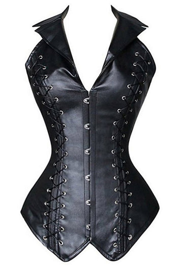 Black Faux Leather Steampunk Vest Corset