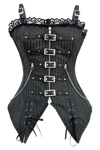 Black Satin Pin Striped Vintage Inspired Steam Overbust Corset