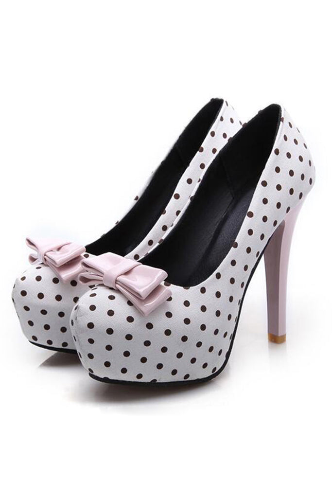 Atomic Pinup Polka Dot Bowknot High Heeled Shoes | Atomic Jane Clothing