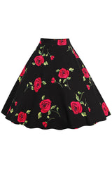 Blossomed Red Rose Rockabilly Skirt