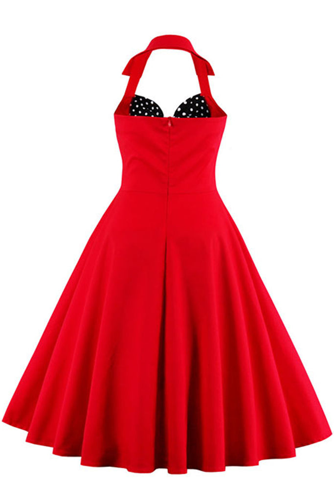 Atomic Red Halter Polka Dot Cocktail Dress | Atomic Jane Clothing