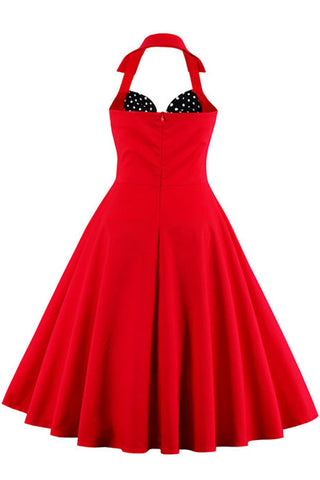 Red Halter Polka Dot Cocktail Dress