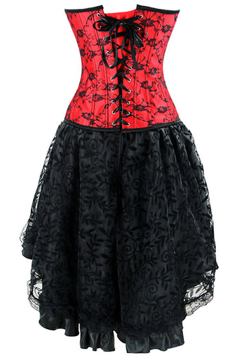 Two Piece Victorian Inspired Red and Black Corset and Skirt