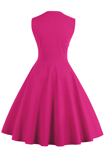 Hot Pink and Black Polka Dot Pleated Swing Dress
