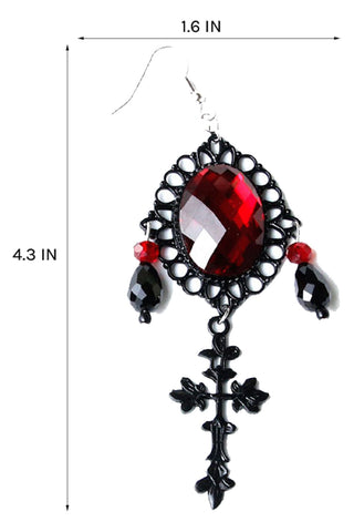 Atomic Gothic Red Gem And Black Cross Earrings