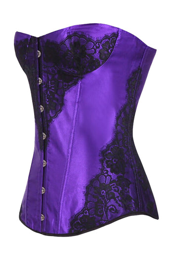 Purple Swirl Black Lace Overlay Corset