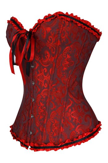 Black and Red Brocade Overbust Corset