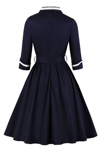 Vintage Dark Blue Sailor Midi Dress