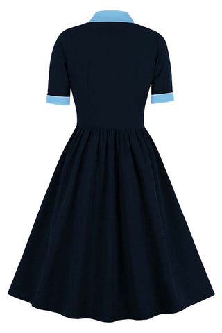 Blue Swing Dress with Blue Bow Tie