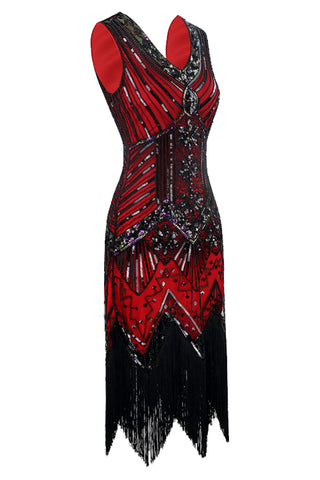 Red 1920s Floral Sequin Flapper Dress