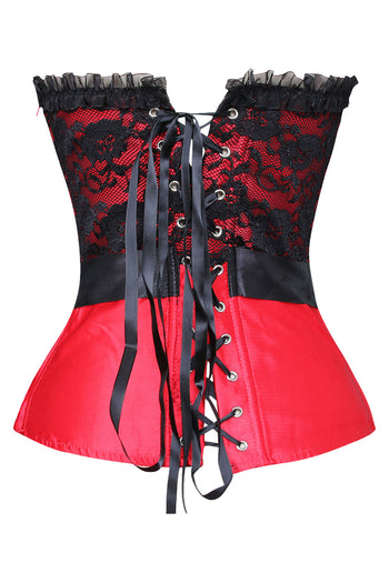 Satin and Black Floral Lace Overbust Corset