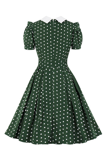 Green Polka Dot Lacing Swing Dress