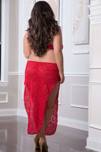 2-Piece Red Shoulder-Baring Laced Night Dress