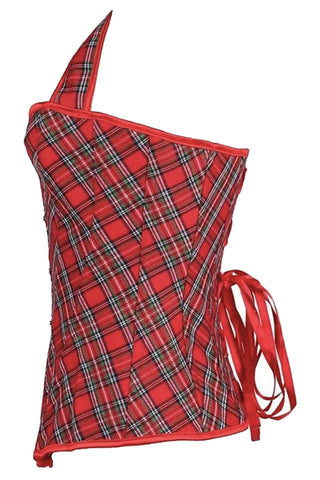 Red Plaid Halter Overbust Corset