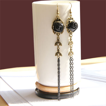 Black Rose Tasseled Earrings