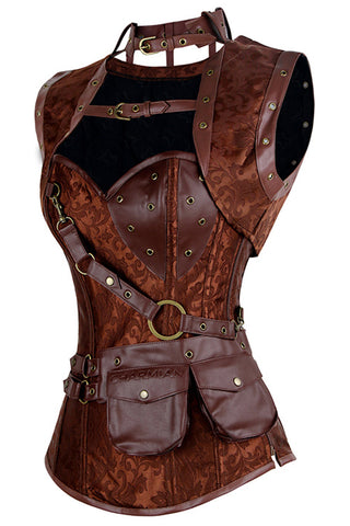 Brown Steampunk Overbust Corset and Shrug