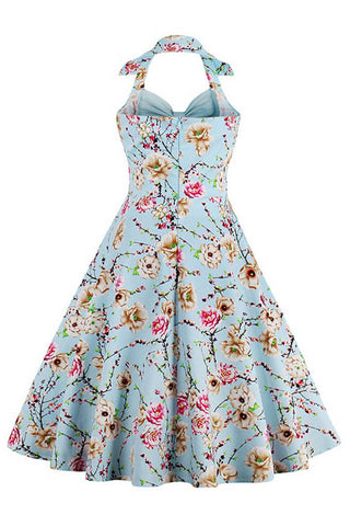  Sky Blue Vintage Inspired Floral Dress