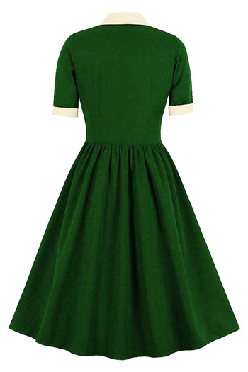 Green Swing Dress with Yellow Bow Tie