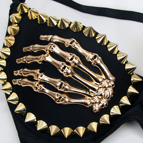 Atomic Black Metal Skeleton Studded Bra Top