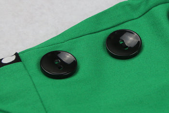 Atomic Green and Black Polka Dot Pleated Swing Dress