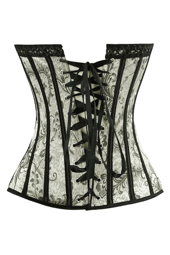 Silver Floral Jacquard Overbust Corset