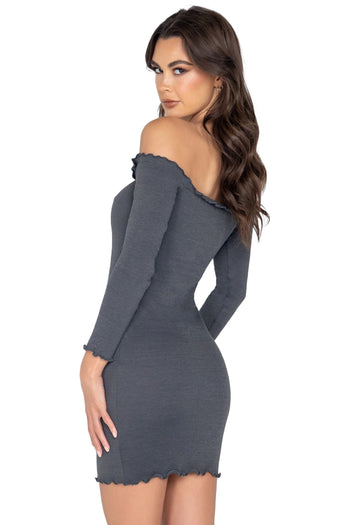 Atomic Charcoal Grey Off Shoulder Buttoned Mini Dress