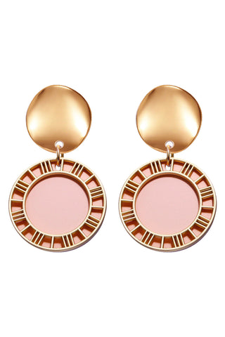 Atomic Pink Golden Round Dial Earrings