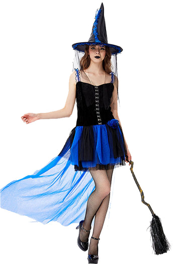 Black and Blue High-Low Witch Costume