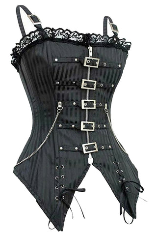 Black Satin Pin Striped Vintage Inspired Steam Overbust Corset