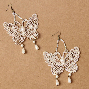 Atomic Butterfly Lace with Bead Drop Earrings