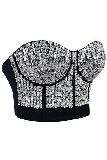 Silver Sequin Studded Sweetheart Top