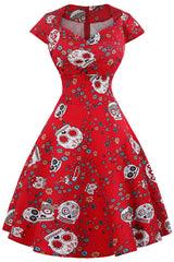 Red Candy Skull Ruffled Swing Dress