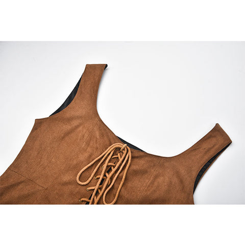 Brown Steampunk Style Lace-Up Top