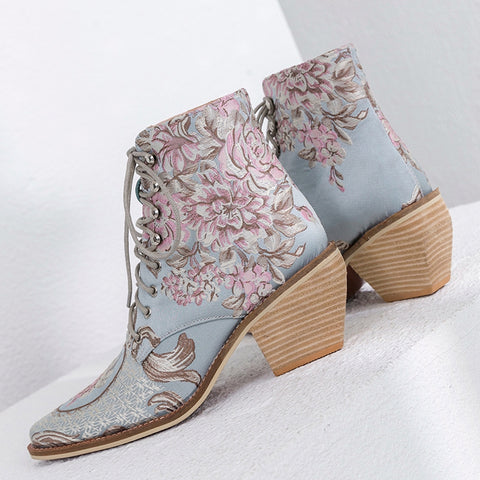 Luxury Floral Silks Ankle Boots