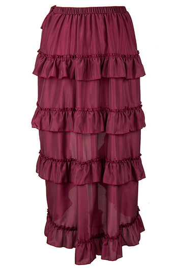 Wine Red Victorian Gothic Ruffle Skirt