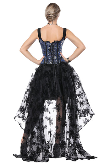 Blue Strapped Jacquard Corset and Organza Skirt Set