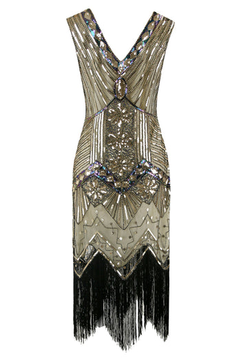 Gold 1920s Floral Sequin Flapper Dress
