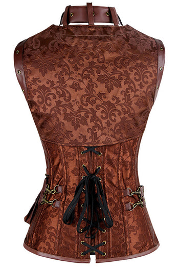 Brown Steampunk Overbust Corset and Shrug