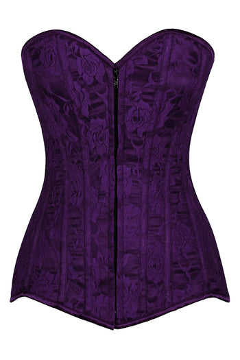 Dark Purple Lace Overbust Corset w/ Zipper