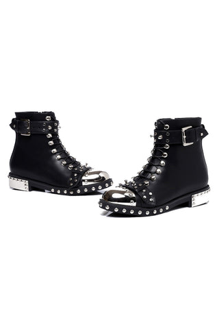 Black Studded Flat Ankle Boots