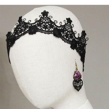 Black Lace and Purple Rose Earrings
