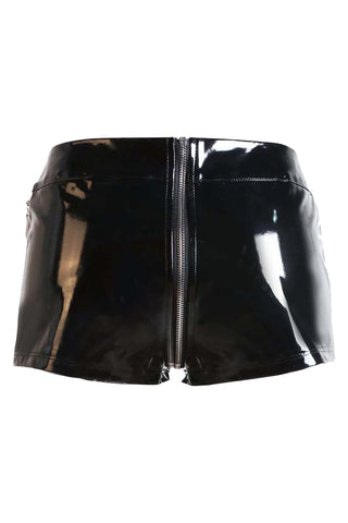 Atomic Black Zip Up PVC Mini Shorts