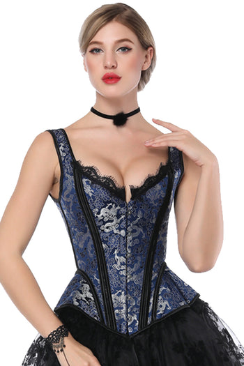 Blue Strapped Jacquard Corset and Organza Skirt Set