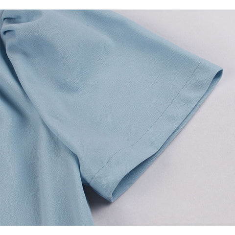 Light Blue Vintage Tie Collar Midi Dress