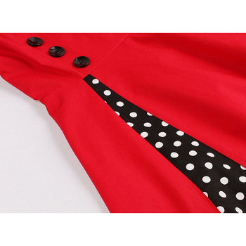 Red and Black Polka Dot Pleated Swing Dress
