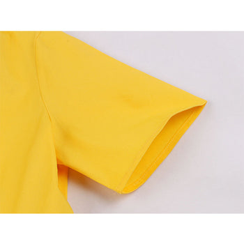 Solid Color Lapel Short Sleeved Swing Dress