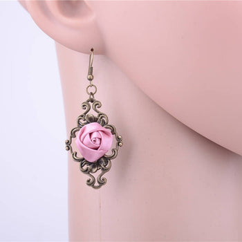 Pink Gothic Rose Drop Earrings