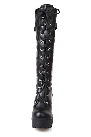 Laced and Buckled Knee High Boots