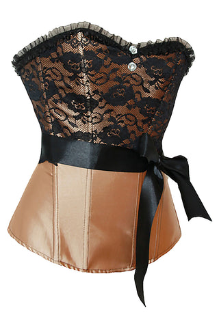 Satin and Black Floral Lace Overbust Corset