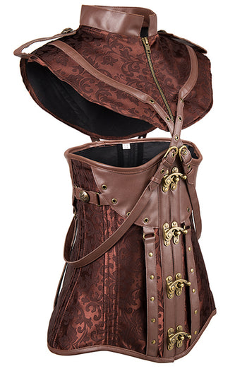 Brown Jacquard Underbust and Fishtail Skirt